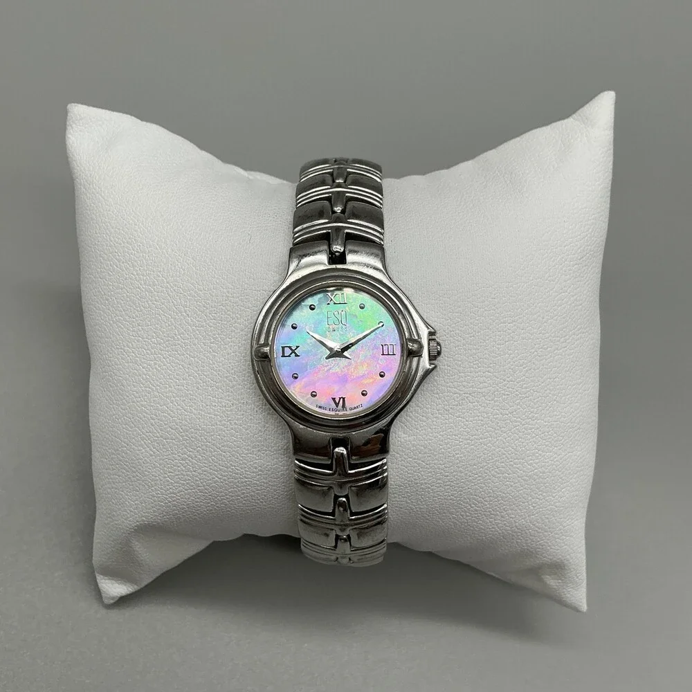 ESQ Swiss E5126 Womens Watch 24mm MOP Dial Stainless Band New Battery 7.5